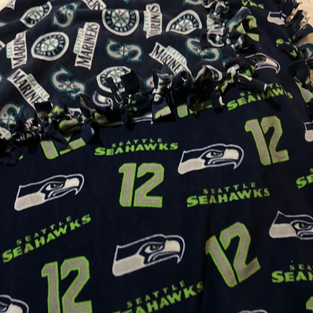 Double side Seattle Seahawk and Seattle Mariners throw fleece homemade
